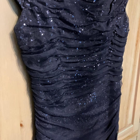 Lauren Ralph   Sheath Dress Blue Sequin Body Con Ruched Formal Party Size 14 New - Picture 3 of 10